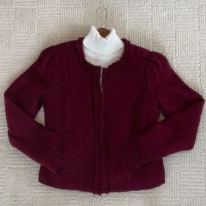 CAbi Burgundy "Brit" Boucle Jacket Size 6